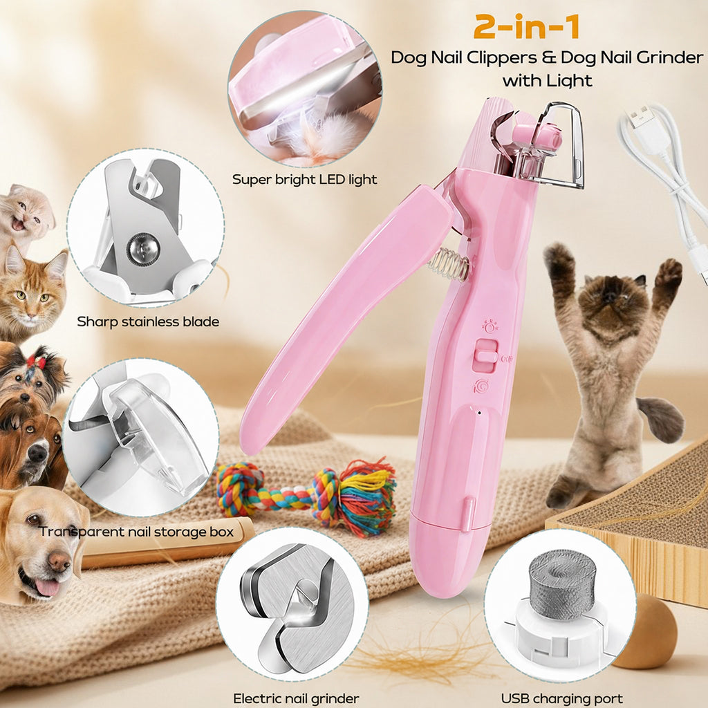 2-in-1 Pet Nail Clipper & Grinder with LED Light