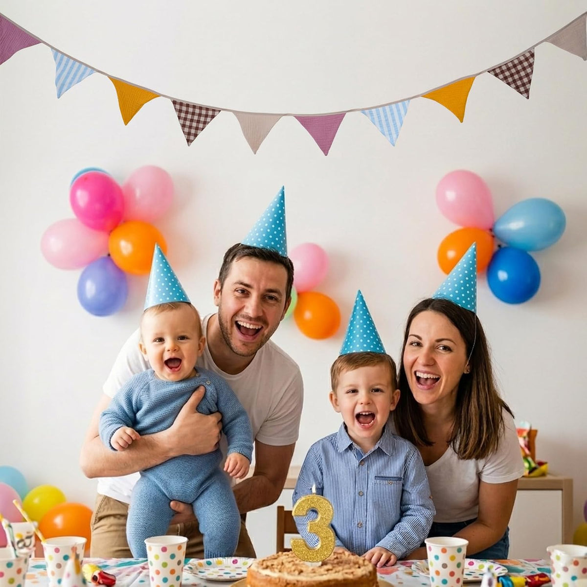 2Pcs Triangle Bunting Flag No-Diy Cotton Fabric Garland Reusable Party Banner for Nursery Baby Shower Birthday Boho Wedding Party Decoration Each 10 Flags(Pink Candy-012)