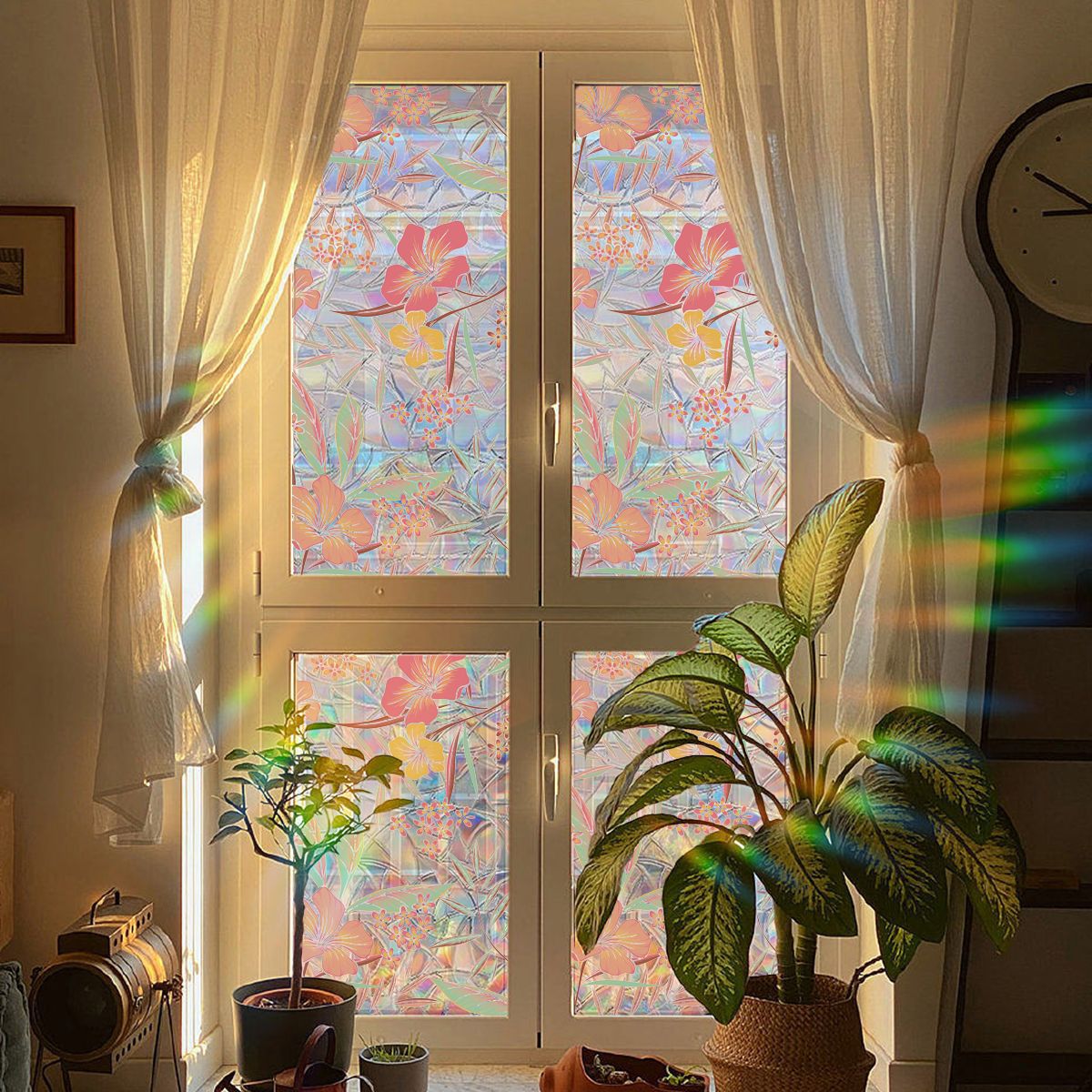šColorful flowers, dazzling sunlight, double-sided visible glass decorative wall stickers