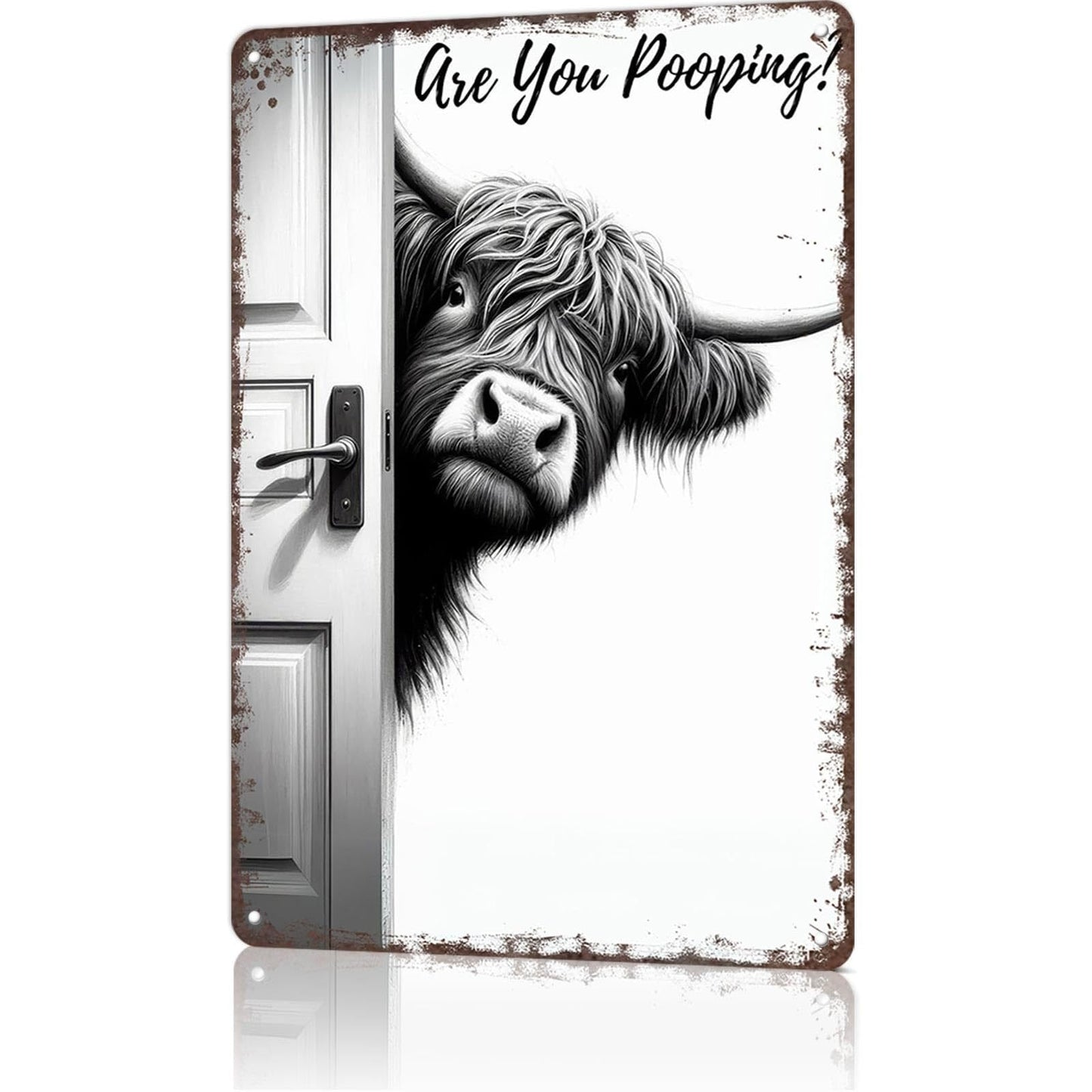 🔥Vintage Highland Cow Sign – Funny"Are You Pooping?" Wall Decor😂