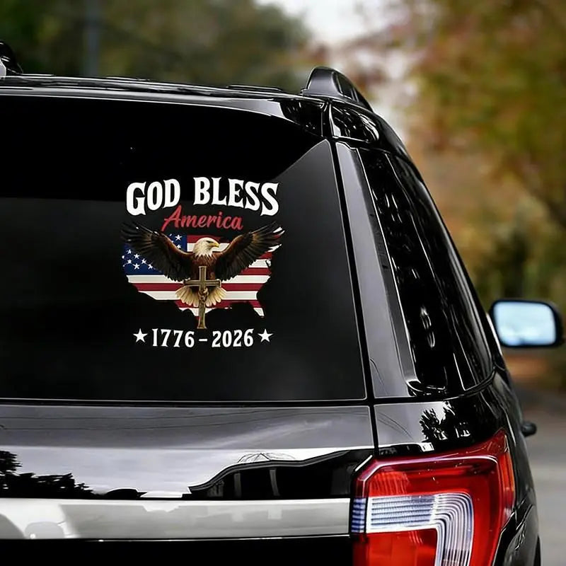 USA 250th Anniversary Car Decal 1776-2026, God Bless America Sticker with Bald Eagle, Cross & Flag, Waterproof Vinyl for Trucks, RVs, Laptops, 3 Sizes (6"/8"/12"), 2026 Sestercentennial Commemorative Veteran Gift, Patriotic Window Sticker summerwins