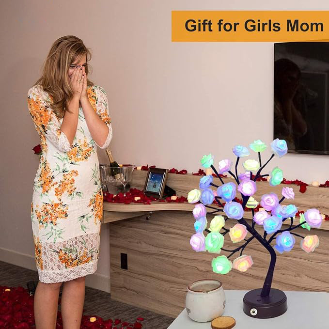 Enchanting 24 LED Rose Tree Flower Lamp Lights USB Table Lamp
