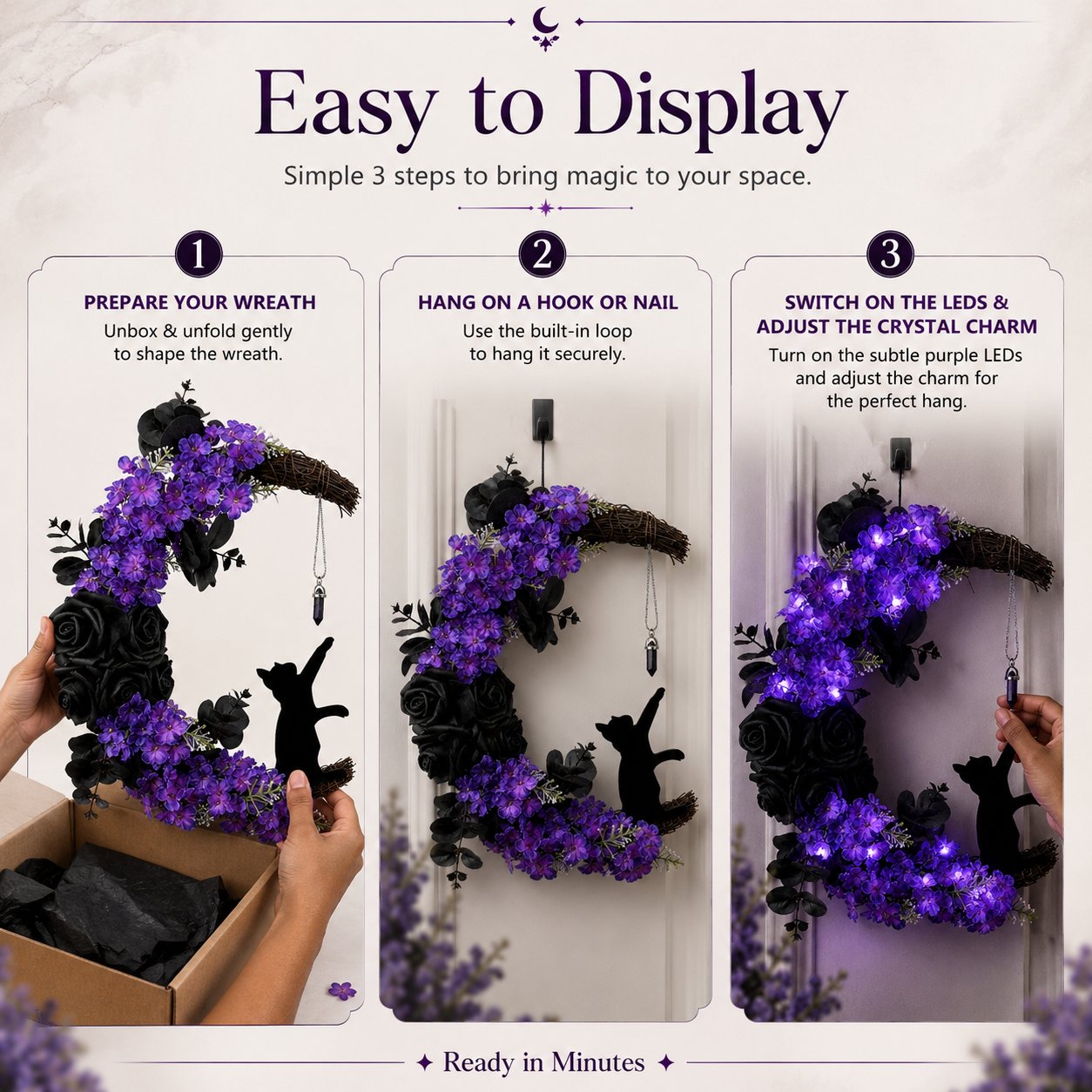 🌙🐈⬛ Light Up Your Door With a Magical Halloween Moon Cat Wreath