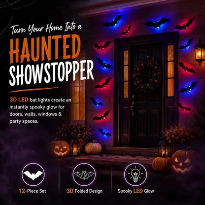Lighted 3D Flying Bat Halloween Wall Decorations