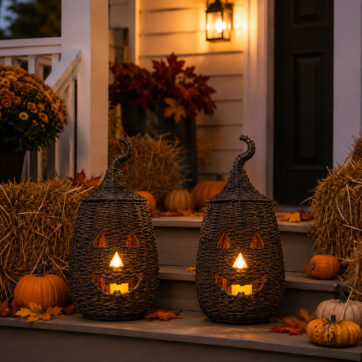 🔥Last Day 60% OFF🔥Rustic Wicker Pumpkin Candle Holder - Handwoven Jack-O’-Lantern Halloween Porch Decor