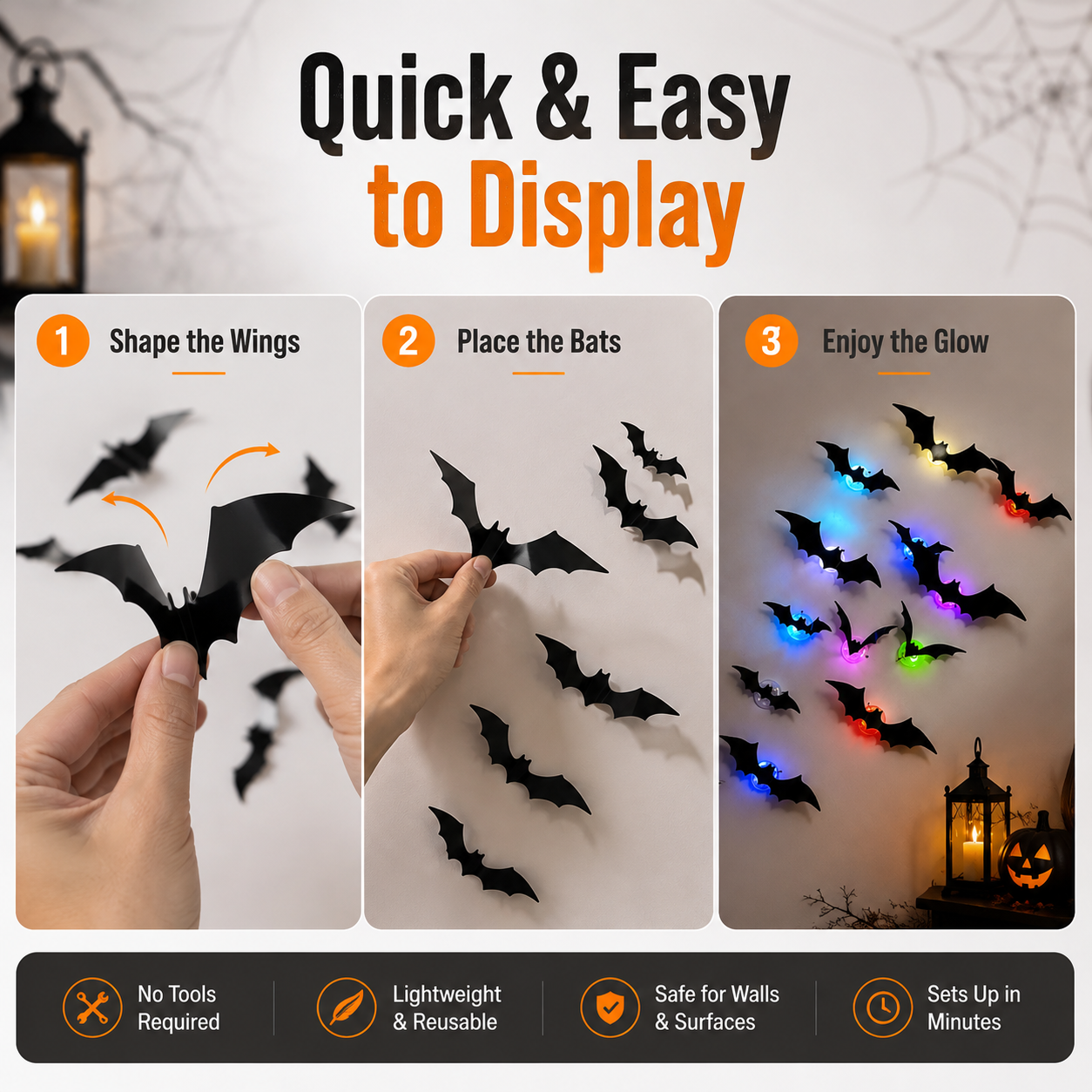 🎃3D LED Halloween Bat Wall Decor – ⚡️Colorful Glowing Flying Bats