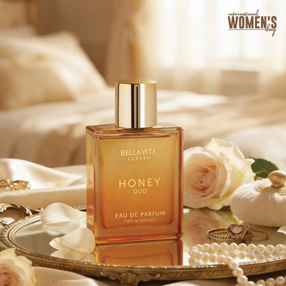 BellaVita Honey Oud Eau De Parfum 100ML | Unisex Luxury Perfume | Sweet Honey & Smoky Oud | Long-Lasting Vegan Fragrance