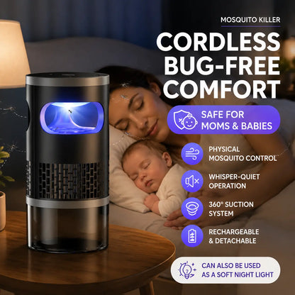 Indoor Insect Trap with Light and Suction Non Zapper Flying Bug Catcher for Mosquitoes Fruit Flies Gnats and Moths（Includes One 18650 Rechargeable Lithium Battery）