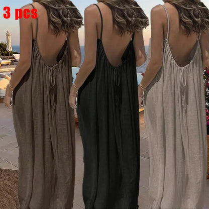 Women's Solid Color Cami Lounge Dress – Elegant Sleeveless Maxi Dress for Summer-A0022