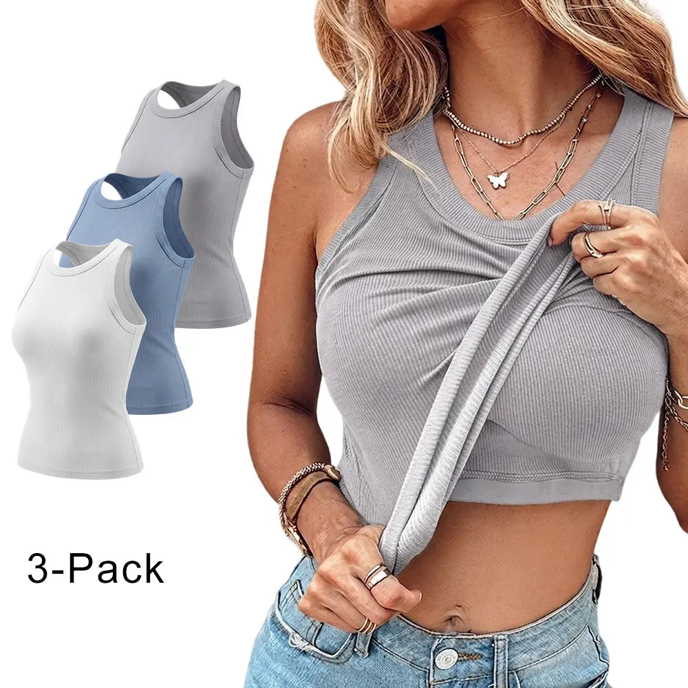 ChicMe Built-In Bra Ribbed Tank Top – Padded Racerback Everyday Basic-A0012