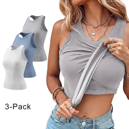 ChicMe Built-In Bra Ribbed Tank Top – Padded Racerback Everyday Basic-A0012
