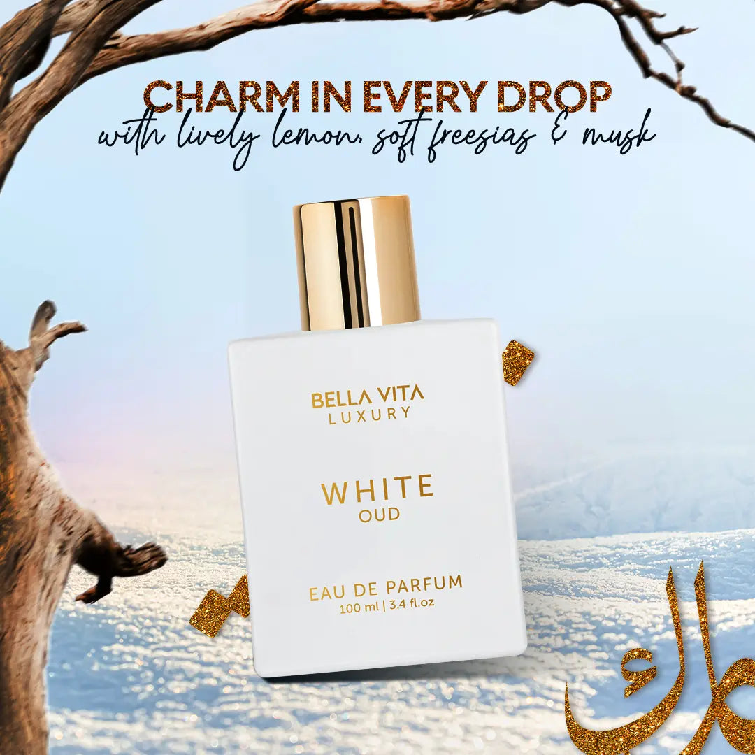 BellaVita White Oud Eau De Parfum 100ML | Unisex Luxury Perfume | Fresh Spicy Oud Scent | Long-Lasting Fragrance