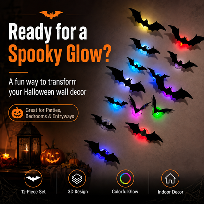 🎃3D LED Halloween Bat Wall Decor – ⚡️Colorful Glowing Flying Bats