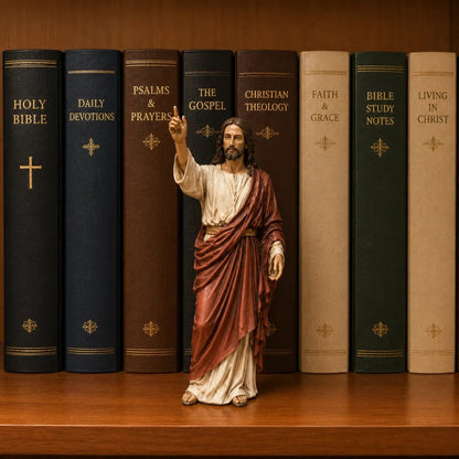 📚🕊️Jesus Figurine Bookshelf Decor Set – 🙏✝️Christian Faith-Inspired Statues for Bible Study Room, Prayer Corner & Home Décor