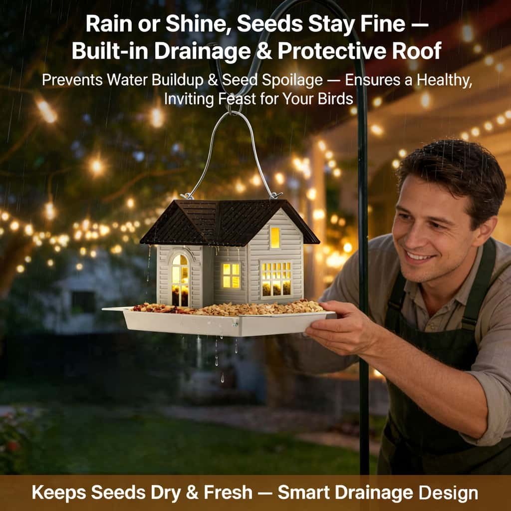 🏠Solar‐Powered Hanging Bird Feeder with Glow – Sturdy Metal Hopper Design🌙🐦