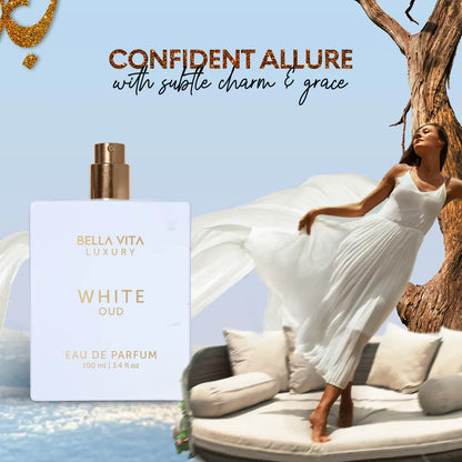 BellaVita White Oud Eau De Parfum 100ML | Unisex Luxury Perfume | Fresh Spicy Oud Scent | Long-Lasting Fragrance