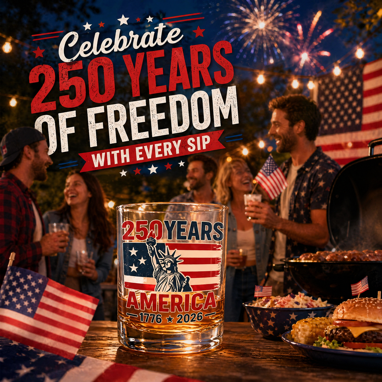 🏆Flash Sale⚡ 66K+ SOLD! 🎁US 250th Anniversary Patriotic Whiskey Glass 1776-2026