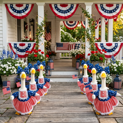 🦢🇺🇸The 250th US Anniversary Edition Porch Goose Decor Set — (Includes Bow & USA Flag) ❤️🤍💙