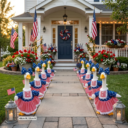 🦢🇺🇸The 250th US Anniversary Edition Porch Goose Decor Set — (Includes Bow & USA Flag) ❤️🤍💙