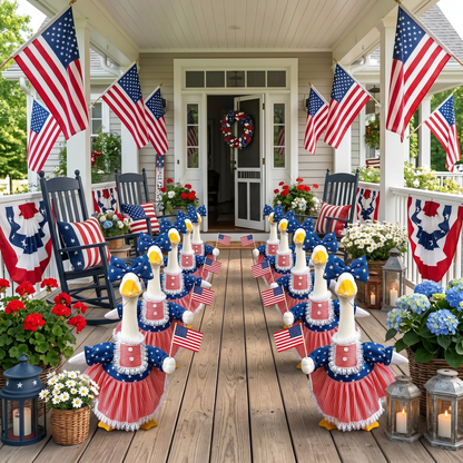 🦢🇺🇸The 250th US Anniversary Edition Porch Goose Decor Set — (Includes Bow & USA Flag) ❤️🤍💙