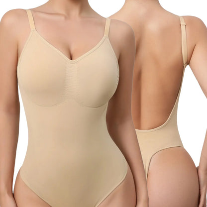 Mobeso Seamless Thong Bodysuit – Tummy Control Shapewear with V-Neck-A0018