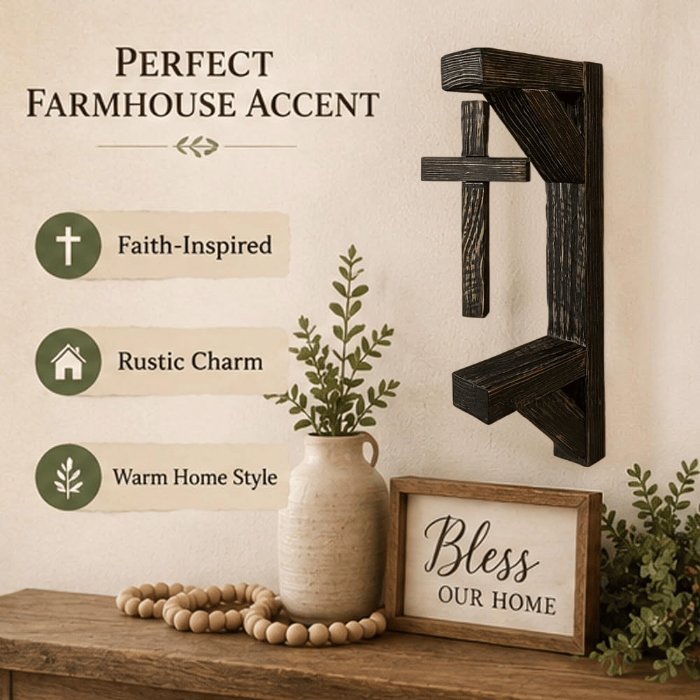 ✨ Limited-Time 49% OFF | Rustic Cross Wall Shelf ✝️ Wooden Floating Shelf for Faith-Inspired Decor