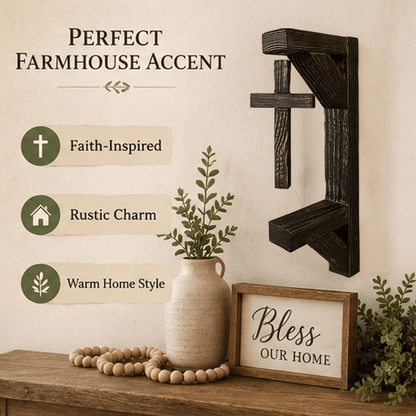 ✨ Limited-Time 49% OFF | Rustic Cross Wall Shelf ✝️ Wooden Floating Shelf for Faith-Inspired Decor
