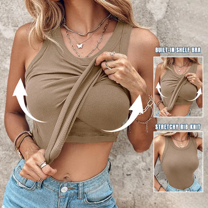 ChicMe Built-In Bra Ribbed Tank Top – Padded Racerback Everyday Basic-A0012