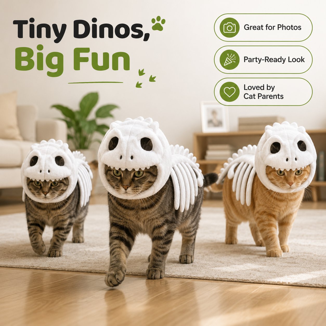 🎉🦖 Glow-in-the-Dark Dinosaur Skeleton Cat Costume — Let Your Kitty Roar at Night! ✨