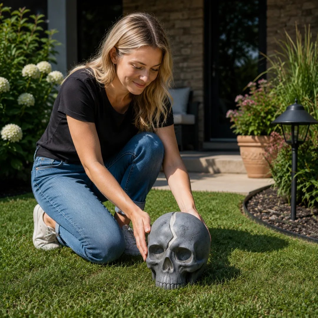 💀 Cracked Skull Solar Garden Light