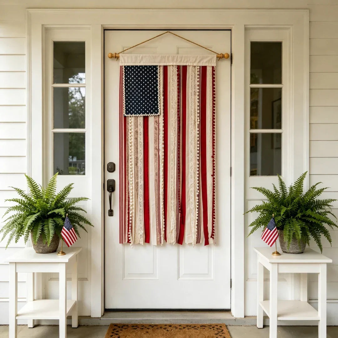 50% OFF🔥4 x 2.3 Ft Lighted Rag American Flag Banner🎆 USA 250th Celebration