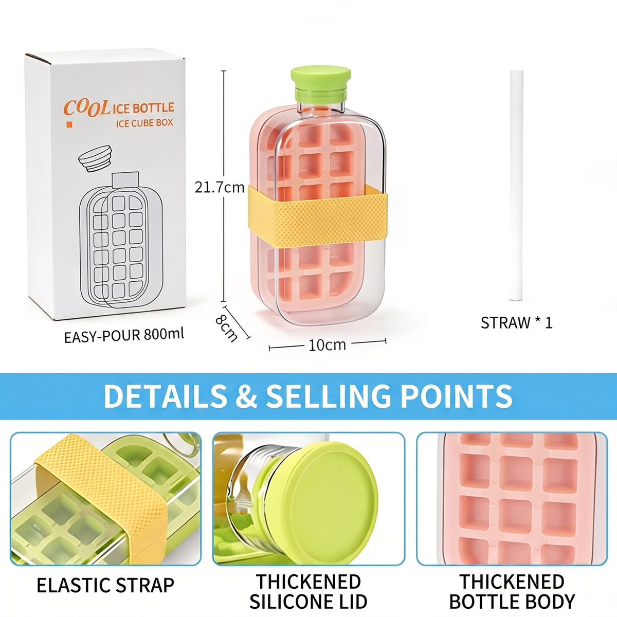 Water Bottle with Ice Tray 2-in-1