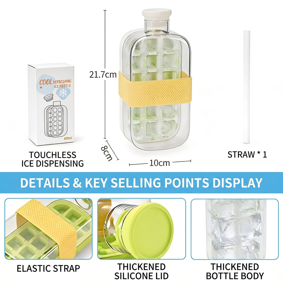 Water Bottle with Ice Tray 2-in-1