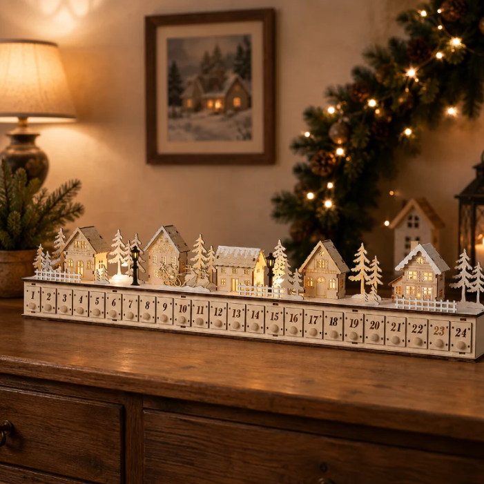 Wooden Village Advent Calendar With Led Glow🎁🌲