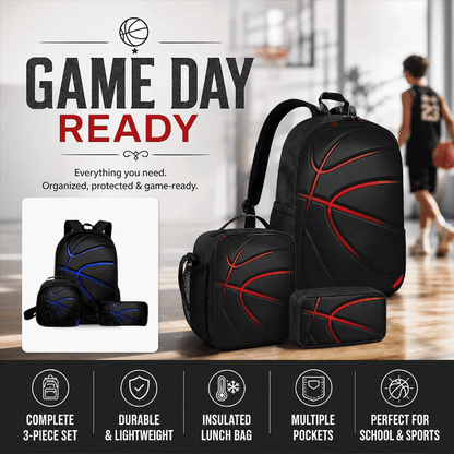 Basketball Print 3-in-1 Backpack Picnic Bag Pencil Case Set