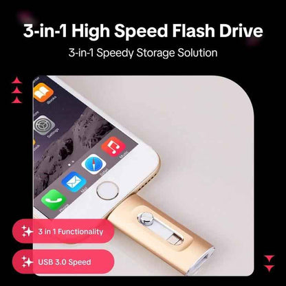 ⚡Portable USB 3.0 Flash Drive | 3-in-1 Storage for All Devices