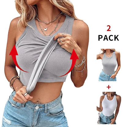 ChicMe Built-In Bra Ribbed Tank Top – Padded Racerback Everyday Basic-A0012