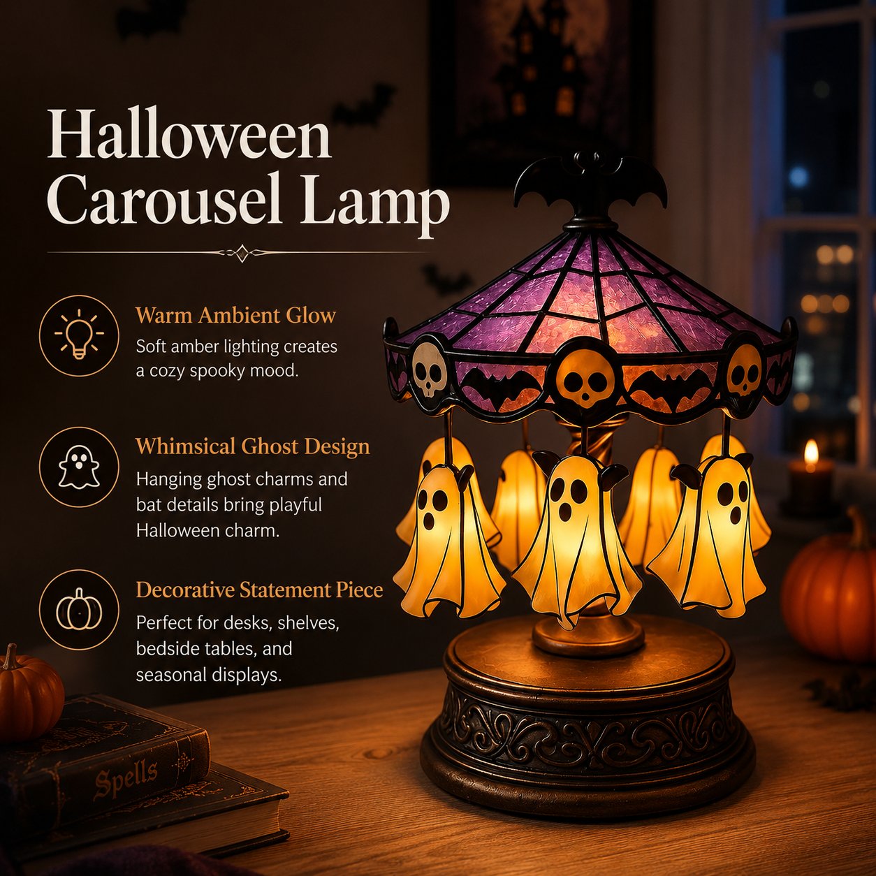 👻 Ghostly Carousel Night Light – Add Magical Halloween Glow to Your Room 🎃BUY 2 GET 10% OFF