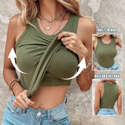 ChicMe Built-In Bra Ribbed Tank Top – Padded Racerback Everyday Basic-A0012