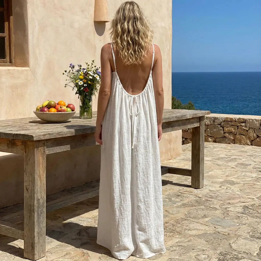 Women's Solid Color Cami Lounge Dress – Elegant Sleeveless Maxi Dress for Summer-A0022