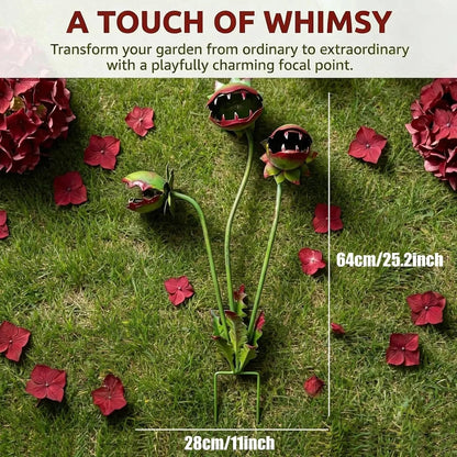 🎉Whimsical Metal Venus Flytrap Garden Stake – Handcrafted Outdoor Carnivorous Plant Decor – Unique Gardening Gift
