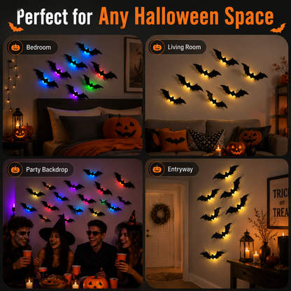 🎃3D LED Halloween Bat Wall Decor – ⚡️Colorful Glowing Flying Bats