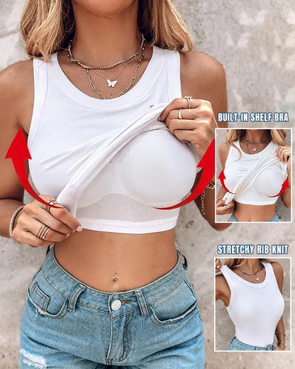 ChicMe Built-In Bra Ribbed Tank Top – Padded Racerback Everyday Basic-A0012