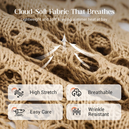 Hot Sale-Women's Boho Crochet Tops V Neck Hollow Out Knit Shirts