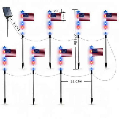 🚩8-Piece Flag Light Set – 4th of July Decorations with 8 Lighting Modes – 🎆Ideal for Independence Day Pathways, Gardens, and Yard Decor