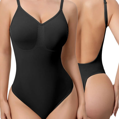 Mobeso Seamless Thong Bodysuit – Tummy Control Shapewear with V-Neck-A0018