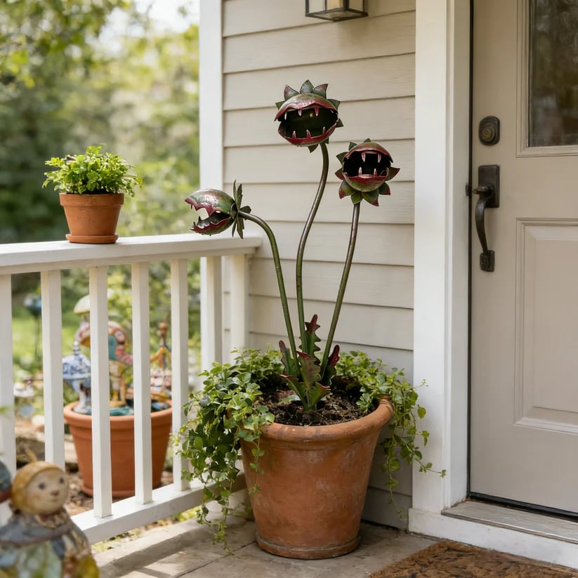 ⏰ Last Day 50% Off: 🪴 Whimsical Metal Carnivorous Plant Garden Stake