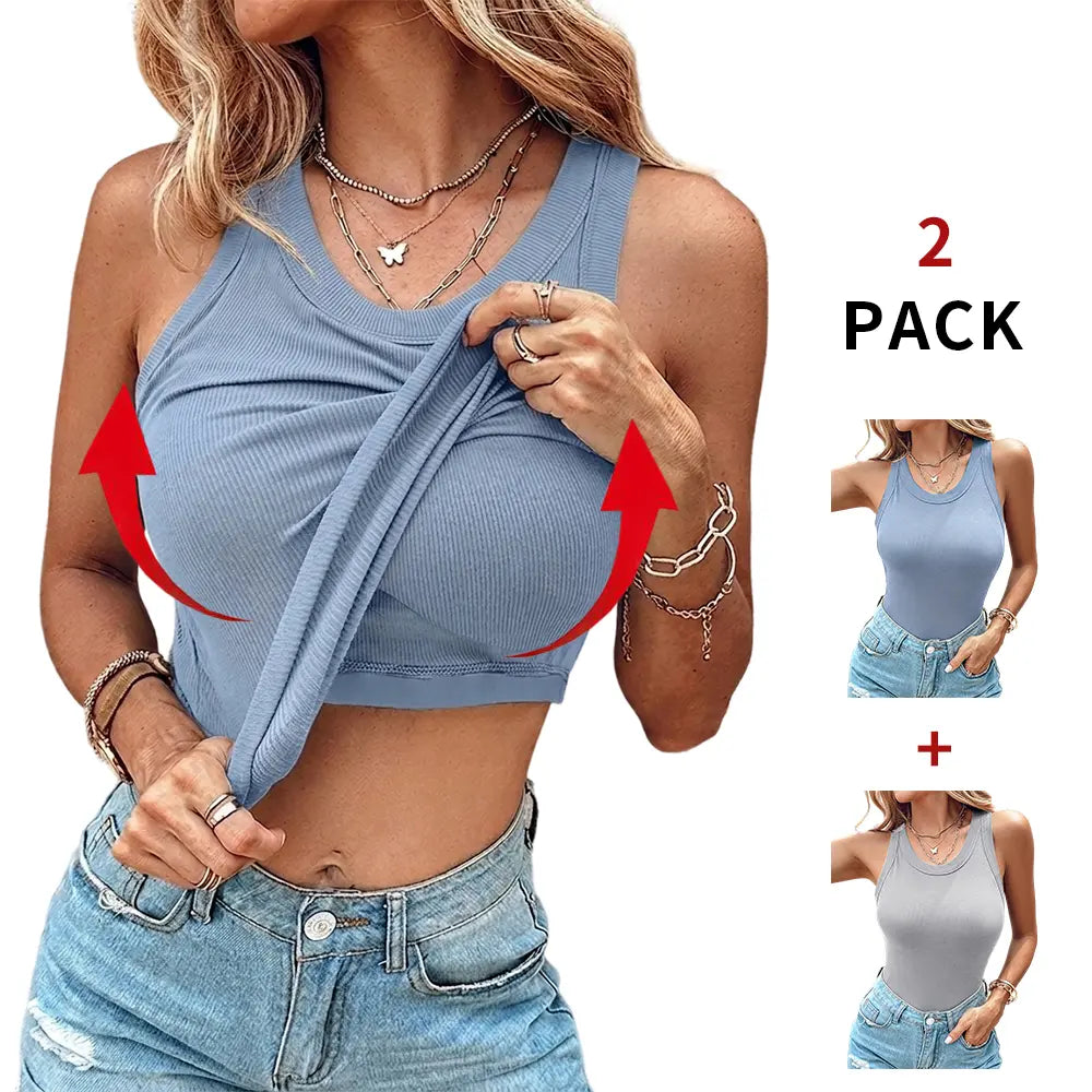 ChicMe Built-In Bra Ribbed Tank Top – Padded Racerback Everyday Basic-A0012