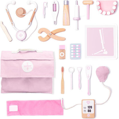 ® Wooden Doctor Kit for Kids – 18 Pcs Doctor and Dentist Play Set for Toddlers with Stethoscope, Syringe, Tooth Model & More – Medical Pretend Play Toy for Girls Ages 3 4 5 6