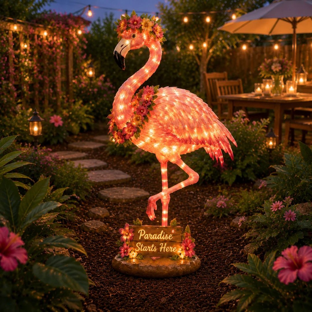 Flamingo Glow Garden Sculpture – Tropical Pink Light-Up Yard Decor for Backyard & Patio Nights